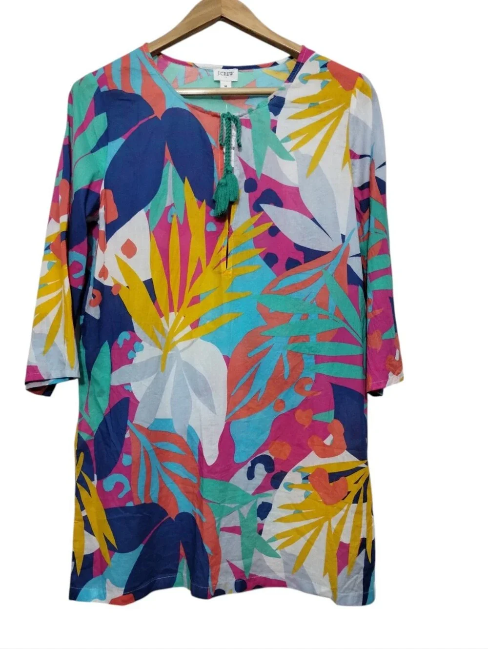 J. CREW Multi-color Long Sleeve Cover Up Tunic Women's M Tropical Beach Coastal‎